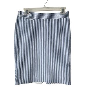 J. Crew The Pencil Skirt Blue/White Seersucker Size 2 Exposed Zipper Preppy